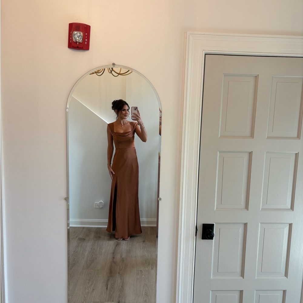 Birdy Grey Strapless Brown Satin Evening Gown